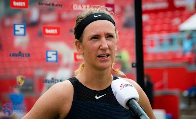 Mandatory Credit: Photo by Rob Prange Shutterstock (12072931bv) Victoria Azarenka of Belarus talks to the media after winning the first round of the 2021 bett1open WTA, Tennis Damen 500 tennis tournament bett1open Tournament, Tennis, Berlin, Germany - 15 Jun 2021 bett1open Tournament, Tennis, Berlin, Germany - 15 Jun 2021  Copyright: xRobxPrange Shutterstockx 12072931bv