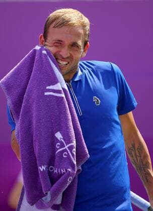 Mandatory Credit: Photo by Ella Ling BPI Shutterstock (12074706bu) Dan Evans of GBR in action Cinch Championships, Day Two, Tennis, Queens Club, London, UK - 15 June 2021 EDITORIAL USE ONLY No use with unauthorised audio, video, data, fixture lists, club league logos or live services. Online in-match use limited to 120 images, no video emulation. No use in betting, games or single club league player publications. Cinch Championships, Day Two, Tennis, Queens Club, London, UK - 15 June 2021 EDITORIAL USE ONLY No use with unauthorised audio, video, data, fixture lists, club league logos or live services. Online in-match use limited to 120 images, no video emulation. No use in betting, games or single club league player publications.  Copyright: xEllaxLing BPI Shutterstockx 12074706bu