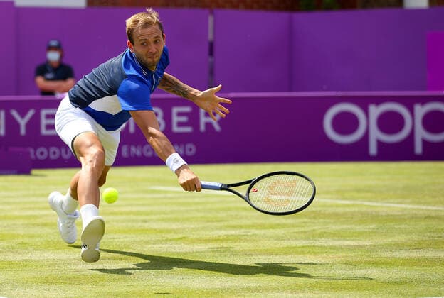 Mandatory Credit: Photo by Ella Ling BPI Shutterstock (12074706br) Dan Evans of GBR in action Cinch Championships, Day Two, Tennis, Queens Club, London, UK - 15 June 2021 EDITORIAL USE ONLY No use with unauthorised audio, video, data, fixture lists, club league logos or live services. Online in-match use limited to 120 images, no video emulation. No use in betting, games or single club league player publications. Cinch Championships, Day Two, Tennis, Queens Club, London, UK - 15 June 2021 EDITORIAL USE ONLY No use with unauthorised audio, video, data, fixture lists, club league logos or live services. Online in-match use limited to 120 images, no video emulation. No use in betting, games or single club league player publications.  Copyright: xEllaxLing BPI Shutterstockx 12074706br