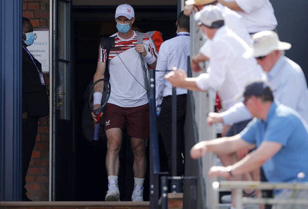 Mandatory Credit: Photo by Ella Ling BPI Shutterstock (12074706cf) Andy Murray of GBR walks onto court in a face mask Cinch Championships, Day Two, Tennis, Queens Club, London, UK - 15 June 2021 EDITORIAL USE ONLY No use with unauthorised audio, video, data, fixture lists, club league logos or live services. Online in-match use limited to 120 images, no video emulation. No use in betting, games or single club league player publications. Cinch Championships, Day Two, Tennis, Queens Club, London, UK - 15 June 2021 EDITORIAL USE ONLY No use with unauthorised audio, video, data, fixture lists, club league logos or live services. Online in-match use limited to 120 images, no video emulation. No use in betting, games or single club league player publications.  Copyright: xEllaxLing BPI Shutterstockx 12074706cf