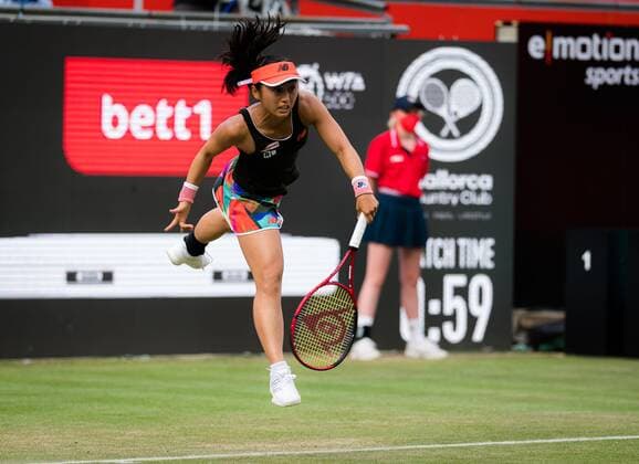 Mandatory Credit: Photo by Rob Prange Shutterstock (12072931cv) Misaki Doi of Japan in action during her first-round match at the 2021 bett1open WTA, Tennis Damen 500 tennis tournament bett1open Tournament, Tennis, Berlin, Germany - 15 Jun 2021 bett1open Tournament, Tennis, Berlin, Germany - 15 Jun 2021  Copyright: xRobxPrange Shutterstockx 12072931cv