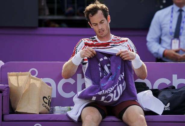 Mandatory Credit: Photo by Ella Ling BPI Shutterstock (12074706cw) Andy Murray of GBR feels the emotion following his win Cinch Championships, Day Two, Tennis, Queens Club, London, UK - 15 June 2021 EDITORIAL USE ONLY No use with unauthorised audio, video, data, fixture lists, club league logos or live services. Online in-match use limited to 120 images, no video emulation. No use in betting, games or single club league player publications. Cinch Championships, Day Two, Tennis, Queens Club, London, UK - 15 June 2021 EDITORIAL USE ONLY No use with unauthorised audio, video, data, fixture lists, club league logos or live services. Online in-match use limited to 120 images, no video emulation. No use in betting, games or single club league player publications.  Copyright: xEllaxLing BPI Shutterstockx 12074706cw