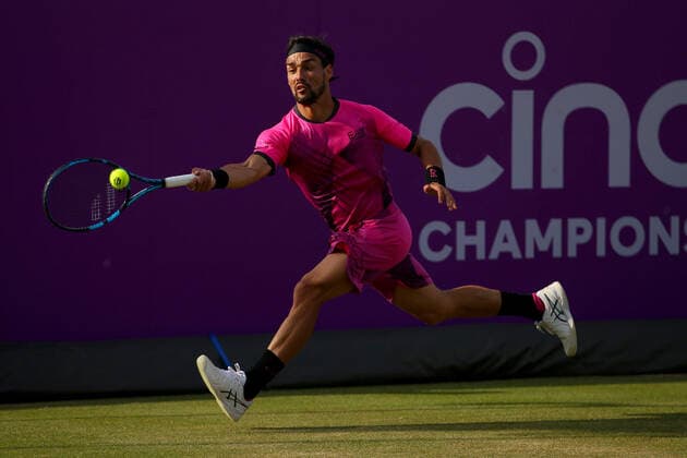 Mandatory Credit: Photo by Ella Ling BPI Shutterstock (12074706ds) Fabio Fognini of Italy in action Cinch Championships, Day Two, Tennis, Queens Club, London, UK - 15 June 2021 EDITORIAL USE ONLY No use with unauthorised audio, video, data, fixture lists, club league logos or live services. Online in-match use limited to 120 images, no video emulation. No use in betting, games or single club league player publications. Cinch Championships, Day Two, Tennis, Queens Club, London, UK - 15 June 2021 EDITORIAL USE ONLY No use with unauthorised audio, video, data, fixture lists, club league logos or live services. Online in-match use limited to 120 images, no video emulation. No use in betting, games or single club league player publications.  Copyright: xEllaxLing BPI Shutterstockx 12074706ds
