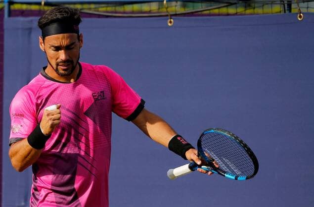 Mandatory Credit: Photo by Ella Ling BPI Shutterstock (12074706dr) Fabio Fognini of Italy celebrates Cinch Championships, Day Two, Tennis, Queens Club, London, UK - 15 June 2021 EDITORIAL USE ONLY No use with unauthorised audio, video, data, fixture lists, club league logos or live services. Online in-match use limited to 120 images, no video emulation. No use in betting, games or single club league player publications. Cinch Championships, Day Two, Tennis, Queens Club, London, UK - 15 June 2021 EDITORIAL USE ONLY No use with unauthorised audio, video, data, fixture lists, club league logos or live services. Online in-match use limited to 120 images, no video emulation. No use in betting, games or single club league player publications.  Copyright: xEllaxLing BPI Shutterstockx 12074706dr
