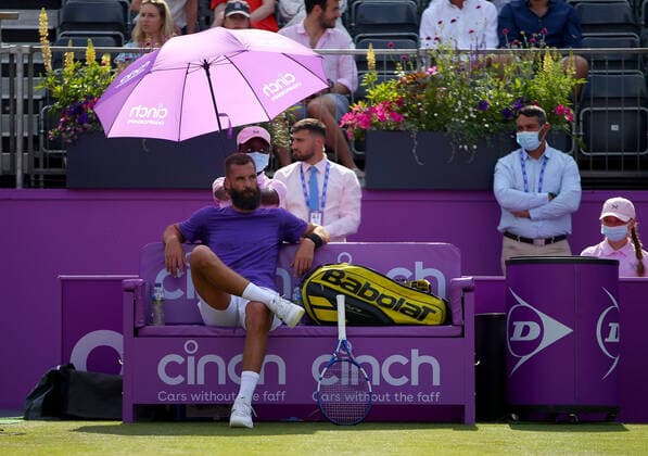 Mandatory Credit: Photo by Ella Ling BPI Shutterstock (12074706dx) Benoit Paire of France sits dejected Cinch Championships, Day Two, Tennis, Queens Club, London, UK - 15 June 2021 EDITORIAL USE ONLY No use with unauthorised audio, video, data, fixture lists, club league logos or live services. Online in-match use limited to 120 images, no video emulation. No use in betting, games or single club league player publications. Cinch Championships, Day Two, Tennis, Queens Club, London, UK - 15 June 2021 EDITORIAL USE ONLY No use with unauthorised audio, video, data, fixture lists, club league logos or live services. Online in-match use limited to 120 images, no video emulation. No use in betting, games or single club league player publications.  Copyright: xEllaxLing BPI Shutterstockx 12074706dx
