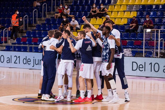 June 15, 2021, Barcelona, Barcelona, Spain: Real Madrid Team during the Liga Endesa ACB Playoff final game 2 match between FC Barcelona, Barca and Real Madrid at Palau Blaugrana on June 15, 2021 in Barcelona, Spain. Barcelona Spain - ZUMAa181 20210615_zaa_a181_234 Copyright: xJavierxBorregox