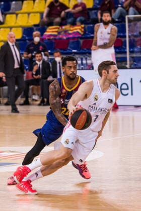June 15, 2021, Barcelona, Barcelona, Spain: Fabien Causeur of Real Madrid in action during the Liga Endesa ACB Playoff final game 2 match between FC Barcelona, Barca and Real Madrid at Palau Blaugrana on June 15, 2021 in Barcelona, Spain. Barcelona Spain - ZUMAa181 20210615_zaa_a181_250 Copyright: xJavierxBorregox