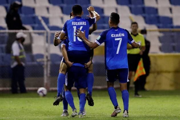 Players of El Salvador celebrates a goal by Joshua Perez (down) during the Central American Qualifying soccer match for the Qatar 2022 World Cup between El Salvador and Saint Kitts and Nevis at Cuscatlan stadium in San Salvador, El Salvador, 15 June 2021. El Salvador vs. Saint Kitts and Nevis !ACHTUNG: NUR REDAKTIONELLE NUTZUNG!  Copyright: xMIGUELxLEMUSx AMDEP4268 20210616-637594172805527699