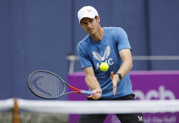 Mandatory Credit: Photo by Ella Ling BPI Shutterstock (12084430g) Andy Murray of GBR practices Cinch Championships, Day Three, Tennis, Queens Club, London, UK - 16 June 2021 EDITORIAL USE ONLY No use with unauthorised audio, video, data, fixture lists, club league logos or live services. Online in-match use limited to 120 images, no video emulation. No use in betting, games or single club league player publications. Cinch Championships, Day Three, Tennis, Queens Club, London, UK - 16 June 2021 EDITORIAL USE ONLY No use with unauthorised audio, video, data, fixture lists, club league logos or live services. Online in-match use limited to 120 images, no video emulation. No use in betting, games or single club league player publications. Copyright: xEllaxLing BPI Shutterstockx 12084430g
