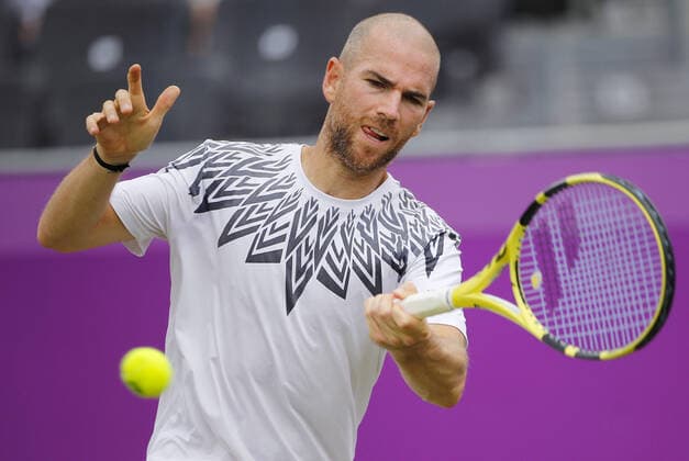 Mandatory Credit: Photo by Ella Ling BPI Shutterstock (12089309c) Adrian Mannarino of France in action Cinch Championships, Day Four, Tennis, Queens Club, London, UK - 17 June 2021 EDITORIAL USE ONLY No use with unauthorised audio, video, data, fixture lists, club league logos or live services. Online in-match use limited to 120 images, no video emulation. No use in betting, games or single club league player publications. Cinch Championships, Day Four, Tennis, Queens Club, London, UK - 17 June 2021 EDITORIAL USE ONLY No use with unauthorised audio, video, data, fixture lists, club league logos or live services. Online in-match use limited to 120 images, no video emulation. No use in betting, games or single club league player publications. Copyright: xEllaxLing BPI Shutterstockx 12089309c