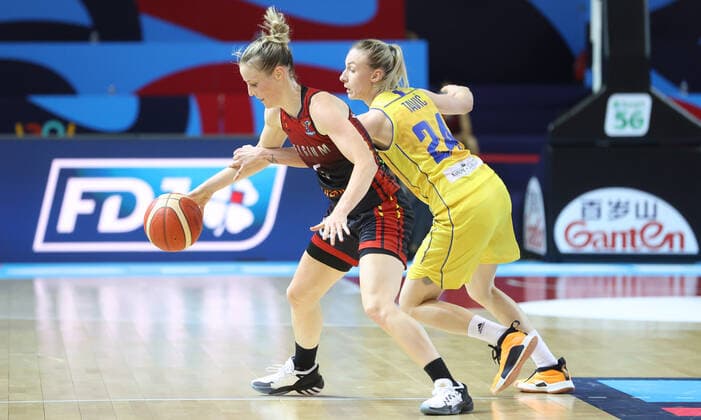 Bosnia s Matea Tavic and Belgian Cats Kim Mestdagh fight for the ball during the match between Belgium s national women s basketball team The Belgian Cats and Bosnia-Herzegovina, in Strasbourg, France, Thursday 17 June 2021. The Belgian Cats are in France for the FIBA Women s EuroBasket 2021 European Basketball championships, that take place from 17 to 27 June. VIRGINIExLEFOUR  x3010546x