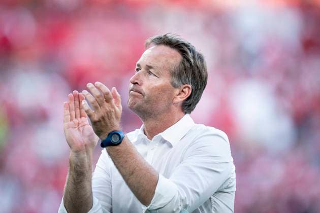 $Danmarks Landstraener Kasper Hjulmand efter EM-kampen mellem Danmark-Belgien i Parken, torsdag den 17. juni 2021. , Copenhagen Denmark