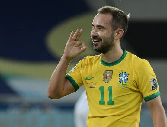 17th June 2021; Nilton Santos Stadium, Rio de Janeiro, Brazil; Copa America, Brazil versus Peru; & xc9;verton Ribeiro of Brazil celebrates his goal in the 89th minute 3-0  ActionPlus12297232 MarcelloxDias DiaEsportivo