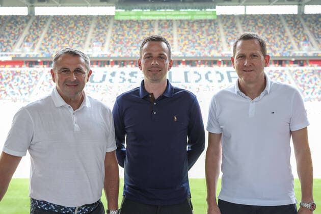 Fortuna Düsseldorf Auftakt-PK mit Christian Preußer, 18.06.2021 Klaus Allofs, Christian Preußer neuer Cheftrainer Fortuna Düsseldorf, Uwe Klein - Fortuna Düsseldorf Auftakt-PK mit Christian Preußer 18.06.2021 in Düsseldorf. Copyright: xBEAUTIFULxSPORTS KennyxBeelex
