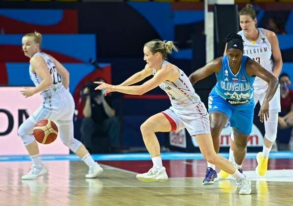 STRASBOURG, FRANCE - JUNE 18 : Kim Mestdagh of Belgium pictured during FIBA Women s Eurobasket match between Belgium and Slovenia on JUNE 18, 2021 in Strasbourg, France,18 06 2021 BASKET BALL FEMIMIN : Belgique vs Slovenie - FIBA Women s Eurobasket - Strasbourg - 18 06 2021 PhotoNews Panoramic 