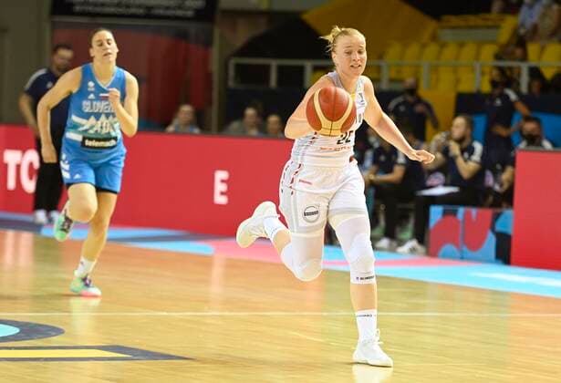 STRASBOURG, FRANCE - JUNE 18 : Hanne Mestdagh of Belgium pictured during FIBA Women s Eurobasket match between Belgium and Slovenia on JUNE 18, 2021 in Strasbourg, France,18 06 2021 BASKET BALL FEMIMIN : Belgique vs Slovenie - FIBA Women s Eurobasket - Strasbourg - 18 06 2021 PhotoNews Panoramic 