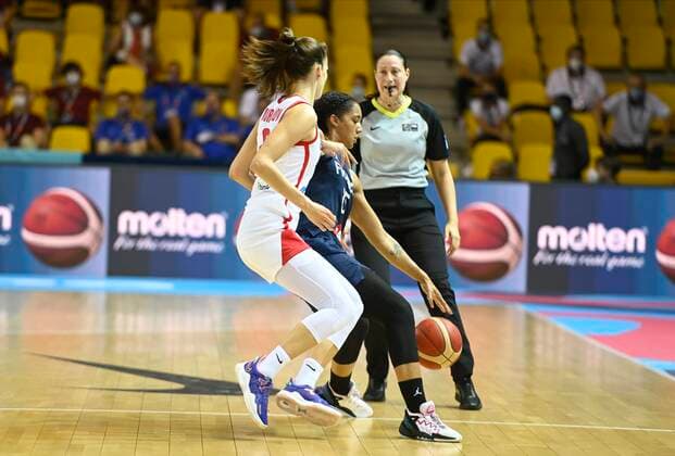 Gabby Williams of France pictured during FIBA Women s Eurobasket match between France and Czech Republic on JUNE 18, 2021 in Strasbourg, France,18 06 2021 BASKET BALL : Republique Tcheque vs France - Eurobasket Feminin - 18 06 2021 PhilippeCrochet Panoramic 