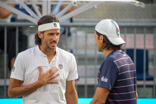 20210618 Mallorca Championships 2021 - Opening Ceremony SANTA PONSA, SPAIN - JUNE 18 2021 : Tommy Haas, Feliciano Lopez at - Mallorca Championships 2021 - Opening Ceremony on June 18, 2021 in Santa Ponsa, . Santa Ponsa Baleares Spain