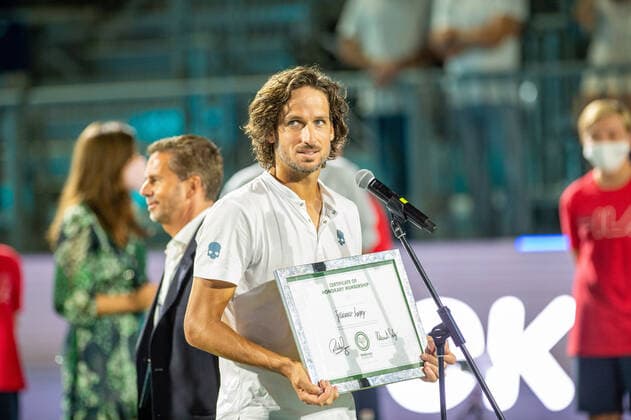 20210618 Mallorca Championships 2021 - Opening Ceremony SANTA PONSA, SPAIN - JUNE 18 2021 : Feliciano Lopez at - Mallorca Championships 2021 - Opening Ceremony on June 18, 2021 in Santa Ponsa, . Santa Ponsa Baleares Spain