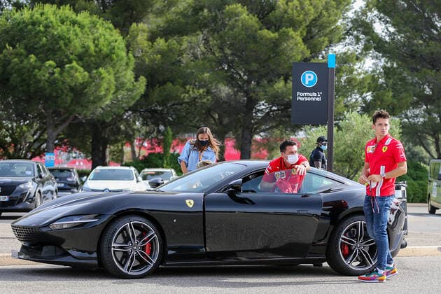 FORMULA 1 FRENCH GRAND PRIX, 19 06 2021 Charles Leclerc (MON), Scuderia Ferrari SF21 arrival car with girlfriend Charlotte Sine during the Formula 1 Emirates Grand Prix De France 2021 at Circuit Paul Ricard, Le Castellet, France on 19 June 2021 Editorial Use Only Copyright: xPhilxDuncanx ESM-0021-0012