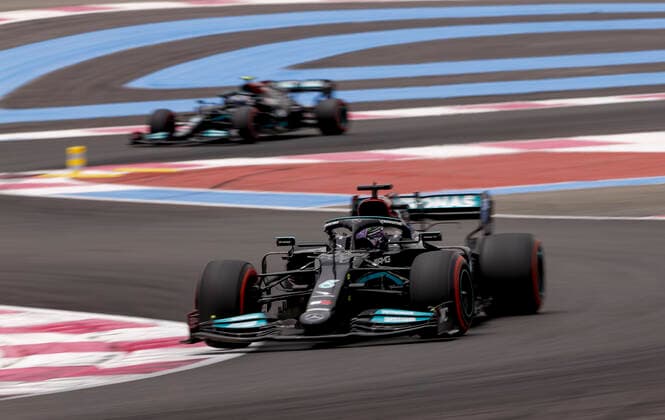 44 Lewis Hamilton (GBR, Mercedes-AMG Petronas F1 Team), 77 Valtteri Bottas (FIN, Mercedes-AMG Petronas F1 Team), F1 Grand Prix of France at Circuit Paul Ricard on June 19, 2021 in Le Castellet, France. (Photo by HOCH ZWEI) Le Castellet France