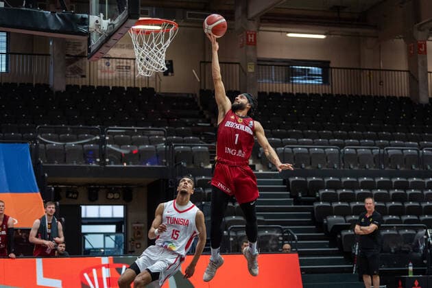 Basketball Hamburg 19.06.2021 Supercup Nationalmannschaft Deutschland (GER) - Tunesien (TUN) Joshiko Saibou (Deutschland, No.01) Mohamed Mortadha Ben Taher (Tunesien, No.15)