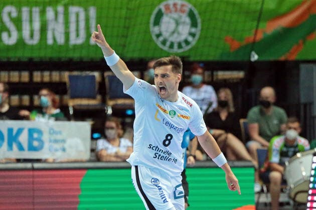 19.06.2021, xovx, Handball HBL, 1. Bundesliga, HSG Wetzlar - SC DHfK Leipzig Jubel bei Lucas Krzikalla (SC DHfK Leipzig) Wetzlar Rittal-Arena Hessen Deutschland (DE) *** 19 06 2021, xovx, Handball HBL, 1 Bundesliga, HSG Wetzlar SC DHfK Leipzig cheering for Lucas Krzikalla SC DHfK Leipzig Wetzlar Rittal Arena Hessen Germany EN