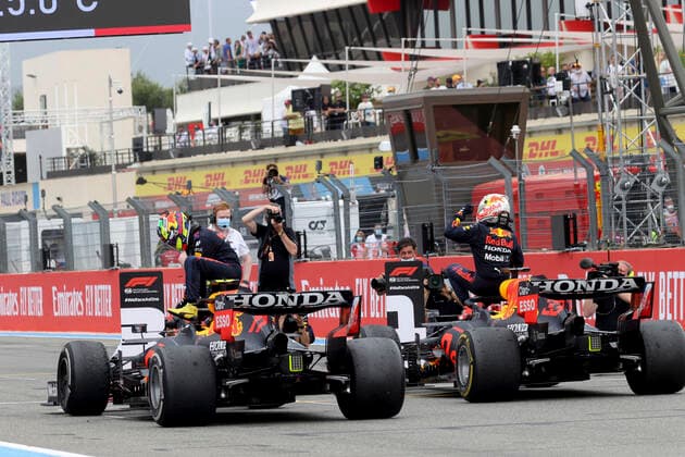 11 Sergio Perez (MEX, Red Bull Racing), 33 Max Verstappen (NED, Red Bull Racing), F1 Grand Prix of France at Circuit Paul Ricard on June 20, 2021 in Le Castellet, France. (Photo by HOCH ZWEI) Le Castellet France
