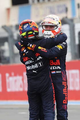 11 Sergio Perez (MEX, Red Bull Racing), 33 Max Verstappen (NED, Red Bull Racing), F1 Grand Prix of France at Circuit Paul Ricard on June 20, 2021 in Le Castellet, France. (Photo by HOCH ZWEI) Le Castellet France