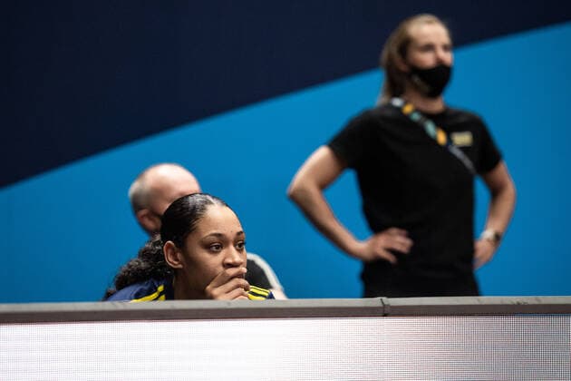 210621 Nathalie Fontaine of Sweden ahead of the FIBA Women s Eurobasket round of sixteen match between Italy and Sweden on June 21, 2021 in Valencia. Photo: Maxim ThorÃ BILDBYRAN kod MT MT0194 basket basketball national team, Nationalteam fiba women s eurobasket basket-em italien italy slovakia sverige sweden dam bbeng dag 5 sextondelsfinal round of 16 round of sixteen Copyright: MAXIMxTHORE BB210621MT004