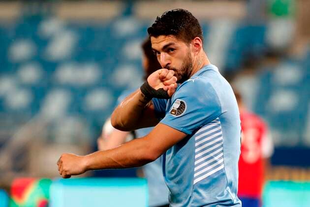 Uruguay s Luis Suarez celebrates after scoring against Chile, during a match for group A of the Copa America at the Arena Pantanal Stadium in Cuiaba, Brazil, 21 June 2021. Uruguay - Chile !ACHTUNG: NUR REDAKTIONELLE NUTZUNG!  Copyright: xSebastiaoxMoreirax AMDEP4955 20210621-08f4809e227c200bb897714fca44d4ccafb89f2e