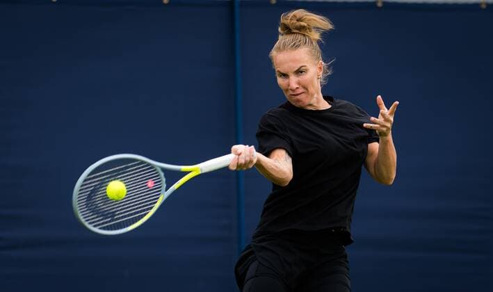 Mandatory Credit: Photo by Rob Prange Shutterstock (12163992cw) Svetlana Kuznetsova of Russia in action during the first round at the 2021 Viking International WTA, Tennis Damen 500 tennis tournament Viking International Championships, Day Four, Tennis, Eastbourne, East Sussex, UK - 22 June 2021 EDITORIAL USE ONLY No use with unauthorised audio, video, data, fixture lists, club league logos or live services. Online in-match use limited to 120 images, no video emulation. No use in betting, games or single club league player publications. Viking International Championships, Day Four, Tennis, Eastbourne, East Sussex, UK - 22 June 2021 EDITORIAL USE ONLY No use with unauthorised audio, video, data, fixture lists, club league logos or live services. Online in-match use limited to 120 images, no video emulation. No use in betting, games or single club league player publications. Copyright: xRobxPrange Shutterstockx 12163992cw