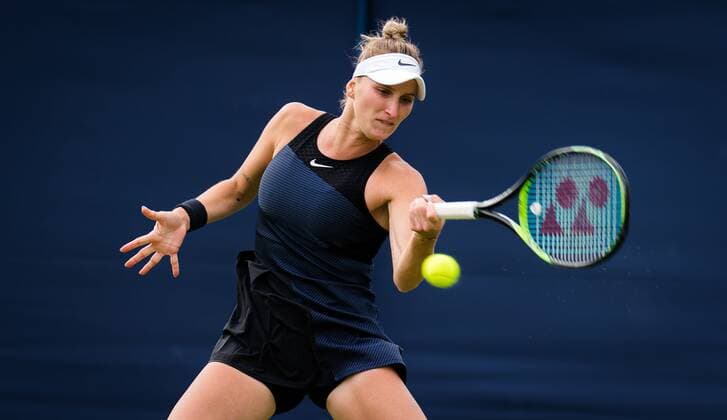 Mandatory Credit: Photo by Rob Prange Shutterstock (12163992dv) Marketa Vondrousova of the Czech Republic in action during the first round at the 2021 Viking International WTA, Tennis Damen 500 tennis tournament Viking International Championships, Day Four, Tennis, Eastbourne, East Sussex, UK - 22 June 2021 EDITORIAL USE ONLY No use with unauthorised audio, video, data, fixture lists, club league logos or live services. Online in-match use limited to 120 images, no video emulation. No use in betting, games or single club league player publications. Viking International Championships, Day Four, Tennis, Eastbourne, East Sussex, UK - 22 June 2021 EDITORIAL USE ONLY No use with unauthorised audio, video, data, fixture lists, club league logos or live services. Online in-match use limited to 120 images, no video emulation. No use in betting, games or single club league player publications. Copyright: xRobxPrange Shutterstockx 12163992dv