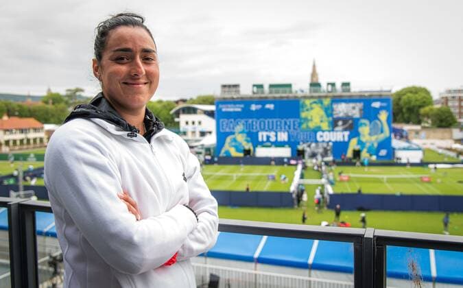 Mandatory Credit: Photo by Rob Prange Shutterstock (12163992dp) Ons Jabeur of Tunisia after the first round at the 2021 Viking International WTA, Tennis Damen 500 tennis tournament Viking International Championships, Day Four, Tennis, Eastbourne, East Sussex, UK - 22 June 2021 EDITORIAL USE ONLY No use with unauthorised audio, video, data, fixture lists, club league logos or live services. Online in-match use limited to 120 images, no video emulation. No use in betting, games or single club league player publications. Viking International Championships, Day Four, Tennis, Eastbourne, East Sussex, UK - 22 June 2021 EDITORIAL USE ONLY No use with unauthorised audio, video, data, fixture lists, club league logos or live services. Online in-match use limited to 120 images, no video emulation. No use in betting, games or single club league player publications. Copyright: xRobxPrange Shutterstockx 12163992dp