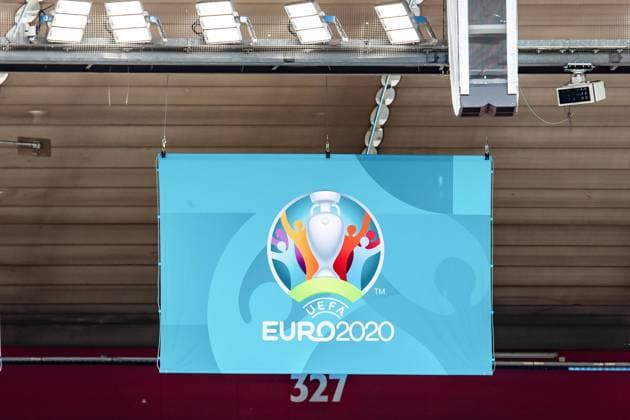 June 19, 2021, Munich, Germany: A view of the flag with official logo EURO 2020 seen during the UEFA EURO, EM, Europameisterschaft,Fussball 2020 Championship Group F match between Portugal and Germany at Football Arena Munich. Munich Germany - ZUMAs197 20210619_zaa_s197_515 Copyright: xMikolajxBarbanellx