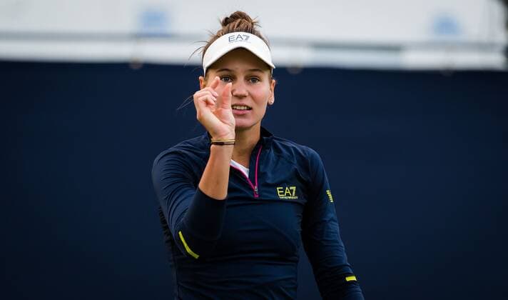 Mandatory Credit: Photo by Rob Prange Shutterstock (12163992eo) iIVeronika Kudermetova of Russia in action during the first round at the 2021 Viking International WTA, Tennis Damen 500 tennis tournament Viking International Championships, Day Four, Tennis, Eastbourne, East Sussex, UK - 22 June 2021 EDITORIAL USE ONLY No use with unauthorised audio, video, data, fixture lists, club league logos or live services. Online in-match use limited to 120 images, no video emulation. No use in betting, games or single club league player publications. Viking International Championships, Day Four, Tennis, Eastbourne, East Sussex, UK - 22 June 2021 EDITORIAL USE ONLY No use with unauthorised audio, video, data, fixture lists, club league logos or live services. Online in-match use limited to 120 images, no video emulation. No use in betting, games or single club league player publications. Copyright: xRobxPrange Shutterstockx 12163992eo