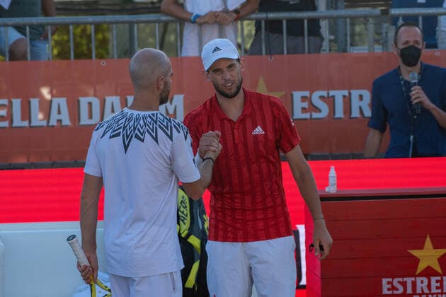 20210622 Mallorca Championships 2021 SANTA PONSA, SPAIN - JUNE 22 2021 : Dominic Thiem of Austria and Adrian Mannarino of France at - Mallorca Championships 2021 on June 22, 2021 in Santa Ponsa, . Santa Ponsa Baleares Spain