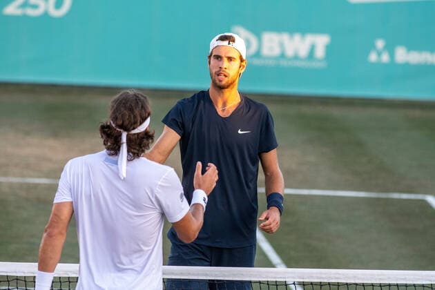20210622 Mallorca Championships 2021 SANTA PONSA, SPAIN - JUNE 22 2021 : Karen Khachanov of Russia and Feliciano Lopez of Spain at - Mallorca Championships 2021 on June 22, 2021 in Santa Ponsa, . Santa Ponsa Baleares Spain