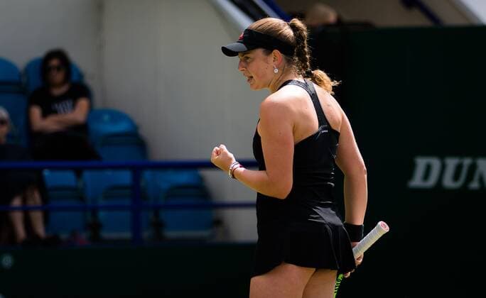 Mandatory Credit: Photo by Rob Prange Shutterstock (12165838f) Jelena Ostapenko of Latvia in action during the second round at the 2021 Viking International WTA, Tennis Damen 500 tennis tournament Viking International Championships, Day Five, Tennis, Eastbourne, East Sussex, UK - 23 June 2021 Viking International Championships, Day Five, Tennis, Eastbourne, East Sussex, UK - 23 June 2021 Copyright: xRobxPrange Shutterstockx 12165838f