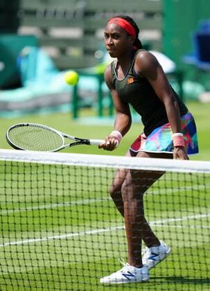 Mandatory Credit: Photo by Dave Shopland BPI Shutterstock (12165746at) USA s Coco Gauff action Viking International Championships, Day Five, Tennis, Eastbourne, East Sussex, UK - 23 June 2021 Viking International Championships, Day Five, Tennis, Eastbourne, East Sussex, UK - 23 June 2021 Copyright: xDavexShopland BPI Shutterstockx 12165746at