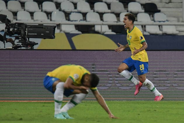 23th June 2021; Nilton Santos Stadium, Rio de Janeiro, Brazil; Copa America, Brazil versus Colombia; Roberto Firmino of Brazil celebrates his goal in the 78th minute 1-1  ActionPlus12299163 MarcelloxDias