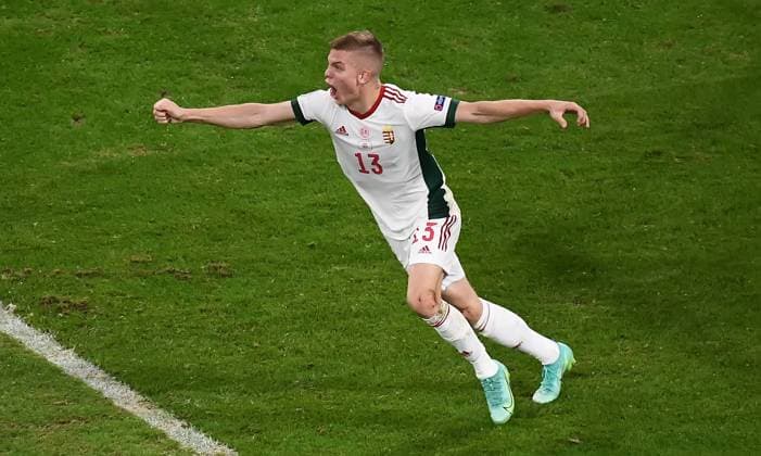 23.06.2021, xjhx, Fussball Europameisterschaft 2020 Gruppe F, Deutschland - Ungarn emspor, v.l. Andras Schaefer (Ungarn Hungary) celebrate the goal, Der Torjubel zum 1:2 Muenchen