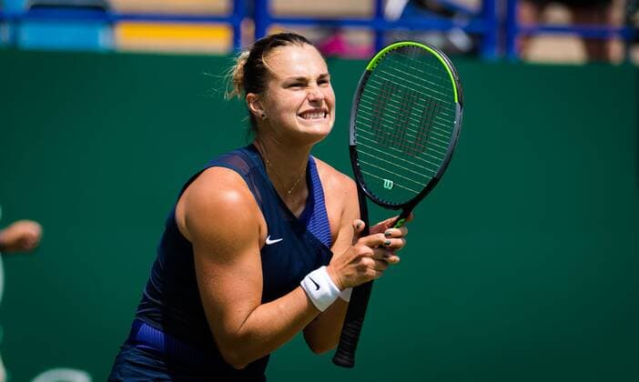 Mandatory Credit: Photo by Rob Prange Shutterstock (12167449i) Aryna Sabalenka of Belarus in action during her quarter-final match at the 2021 Viking International WTA, Tennis Damen 500 tennis tournament Viking International Championships, Day Six, Tennis, Eastbourne, East Sussex, UK - 24 June 2021 Viking International Championships, Day Six, Tennis, Eastbourne, East Sussex, UK - 24 June 2021 Copyright: xRobxPrange Shutterstockx 12167449i