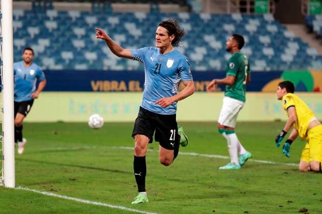 Uruguay s Edinson Cavani celebrates a goal today against Bolivia, during a match for Group A of the Copa America at the Arena Pantanal stadium in Cuiaba, Brazil, 24 June 2021. Bolivia - Uruguay !ACHTUNG: NUR REDAKTIONELLE NUTZUNG!  Copyright: xRaulxMartinezx AME8312 20210624-b104e94fb4407f51c82b3b2313b854fd8582343b