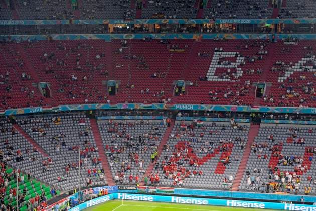 23.06.2021, Fussball, Europameisterschaft 2020, Gruppenspiel Gruppe F, Deutschland - Ungarn, in der Fußball Arena München. Etliche leere Sitze in den Zuschauerrängen.
