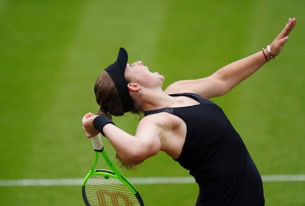 Mandatory Credit: Photo by Dave Shopland BPI Shutterstock (12168980bt) Elena Rybakina action Viking International Championships, Day Seven, Tennis, Eastbourne, East Sussex, UK - 25 June 2021 Viking International Championships, Day Seven, Tennis, Eastbourne, East Sussex, UK - 25 June 2021 Copyright: xDavexShopland BPI Shutterstockx 12168980bt