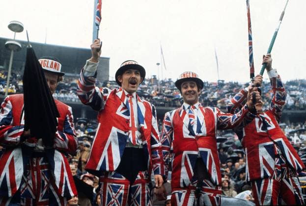 Football - 1972 UEFA European Football Championship Qualifying - Quarter Final Second Leg: West Germany 0 England 0 England fans cheers on their team in the Olympiastadion, West Berlin. Germany won the tie by an aggregate score of 3-1. 