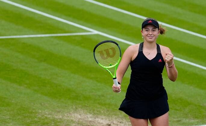 Mandatory Credit: Photo by Dave Shopland BPI Shutterstock (12168982aa) Championship winner Latvia s Jelena Ostapenko celebrates match point Viking International Championships, Day Eight, Tennis, Eastbourne, East Sussex, UK - 26 June 2021 Viking International Championships, Day Eight, Tennis, Eastbourne, East Sussex, UK - 26 June 2021 Copyright: xDavexShopland BPI Shutterstockx 12168982aa