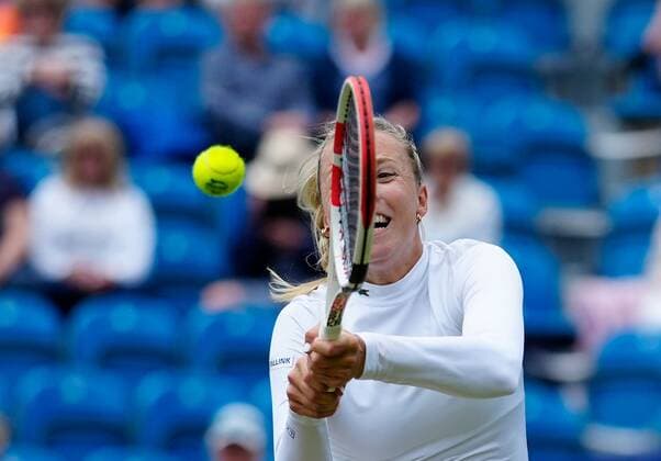 Mandatory Credit: Photo by Dave Shopland BPI Shutterstock (12168982az) Runner Up Anett Kontaveit in Action Viking International Championships, Day Eight, Tennis, Eastbourne, East Sussex, UK - 26 June 2021 Viking International Championships, Day Eight, Tennis, Eastbourne, East Sussex, UK - 26 June 2021 Copyright: xDavexShopland BPI Shutterstockx 12168982az