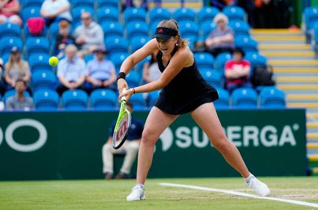Mandatory Credit: Photo by Dave Shopland BPI Shutterstock (12168982cf) Championship winner Latvia s Jelena Ostapenko in action Viking International Championships, Day Eight, Tennis, Eastbourne, East Sussex, UK - 26 June 2021 Viking International Championships, Day Eight, Tennis, Eastbourne, East Sussex, UK - 26 June 2021 Copyright: xDavexShopland BPI Shutterstockx 12168982cf